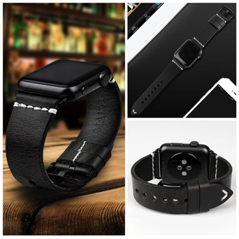 MAIKES Pravega Usnja Trak Za Apple Watch Band 44 mm 40 mm 42mm 38 Serije 6 5 4 3 2 Črna Zapestnica iWatch Watchband Watch Trak