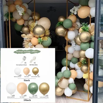 100 kozarcev Baloni Garland Kit Zelena Ballon Arch Chrome Kovinsko Zlata Globos Baby Tuš Poroko, Rojstni dan Dekoracijo