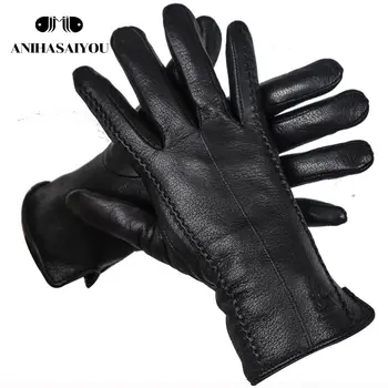 2019 Moda za ženske usnjene rokavice,Topla zgosti pravi volna, podloga za ženske zimske rokavice,ovčje črne rokavice ženske - 2226