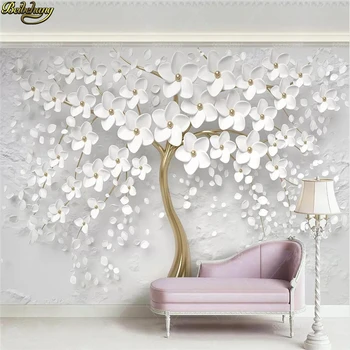 Beibehang po Meri 3d ozadje zidana lep poročni sobi bele rože 3d reliefni TV ozadju stene papirjev doma dekor