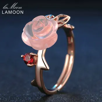 LAMOON FlowerRose Naravnih Pink Rose Quartz narejen z 925 Sterling Srebrni Nakit Nakit Set V033-3