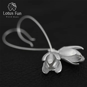 Lotus Zabavna Resnična 925 Sterling Srebro Naravne Ustvarjalne Ročno Fine Nakit Elegantno Cvetovi Visijo Uhani za Ženske Brincos