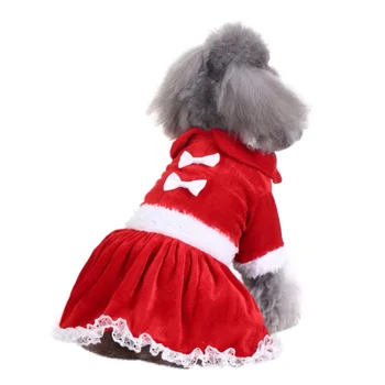 Pozimi Topel Božič Obleko Lepe Rdeče Lok Kuža Krilo Pet Pes Čipke Bombaž Božič Dog Kostum yorkie Chihuahua Mačka Oblačila