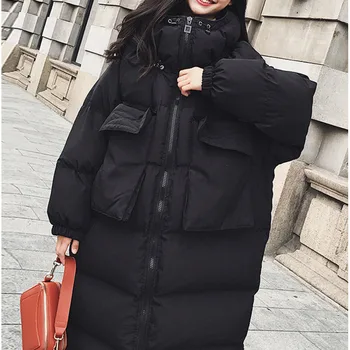 X-dolžina Prevelik Bomber Dolgo Jakno Plus Velikost Ženske Zimske Bombaž Plašč Parka Ženske korejski Osnovne Jopiči Vrhnja oblačila Sneg Obrabe