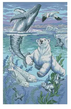 Zlato Zbirka Lepa Nostalgija Šteje Navzkrižno Šiv Kit Arktiki Antiki Delfinov, Delfinov in Polarni Medved dim 35001